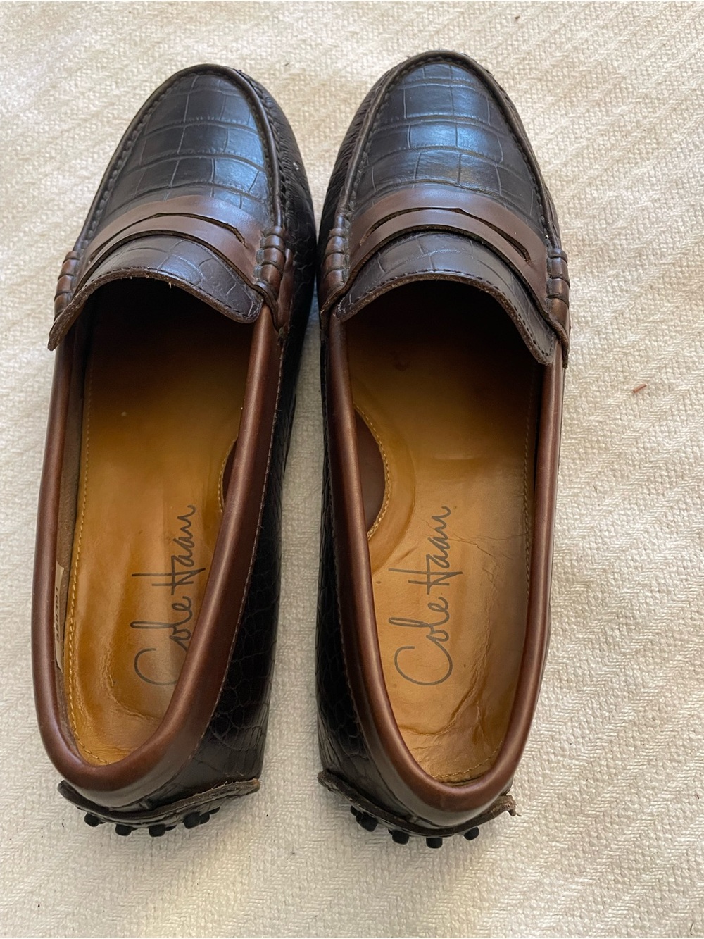 Cole Haan Dark Brown Croc-Embossed Leather Penny Loafers - Picture 4 of 7